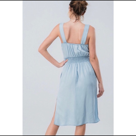 1 S Left!✨Soft Denim Tencel Tie Waist Midi Dress - Picture 3 of 6
